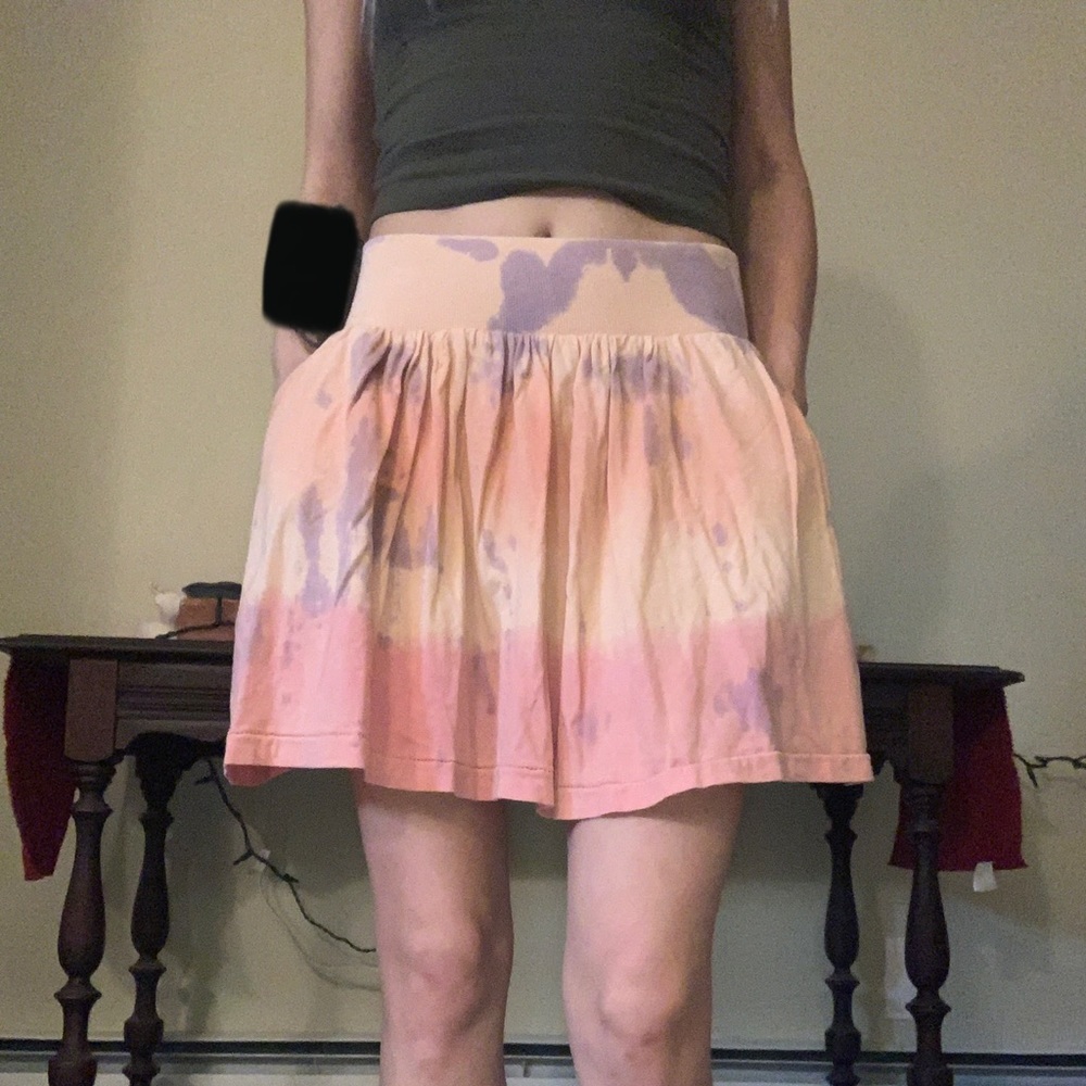 Mini circle skirt with pockets - cream, orange, peach tie dye